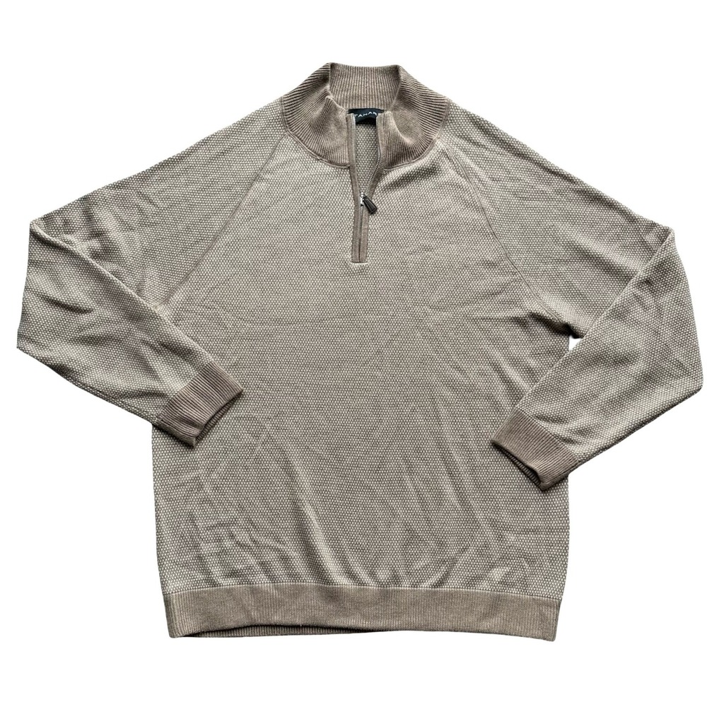 Vintage Tahari Sweater Size Large Beige Mock Raglan Sleeve Quarter-Zip Pullover